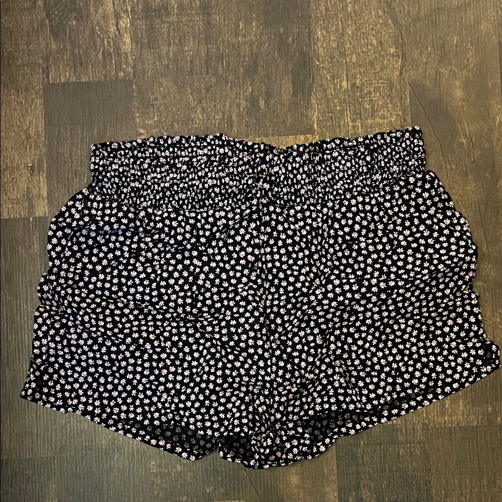 High-Waist Black Floral Smocked Waist Shorts